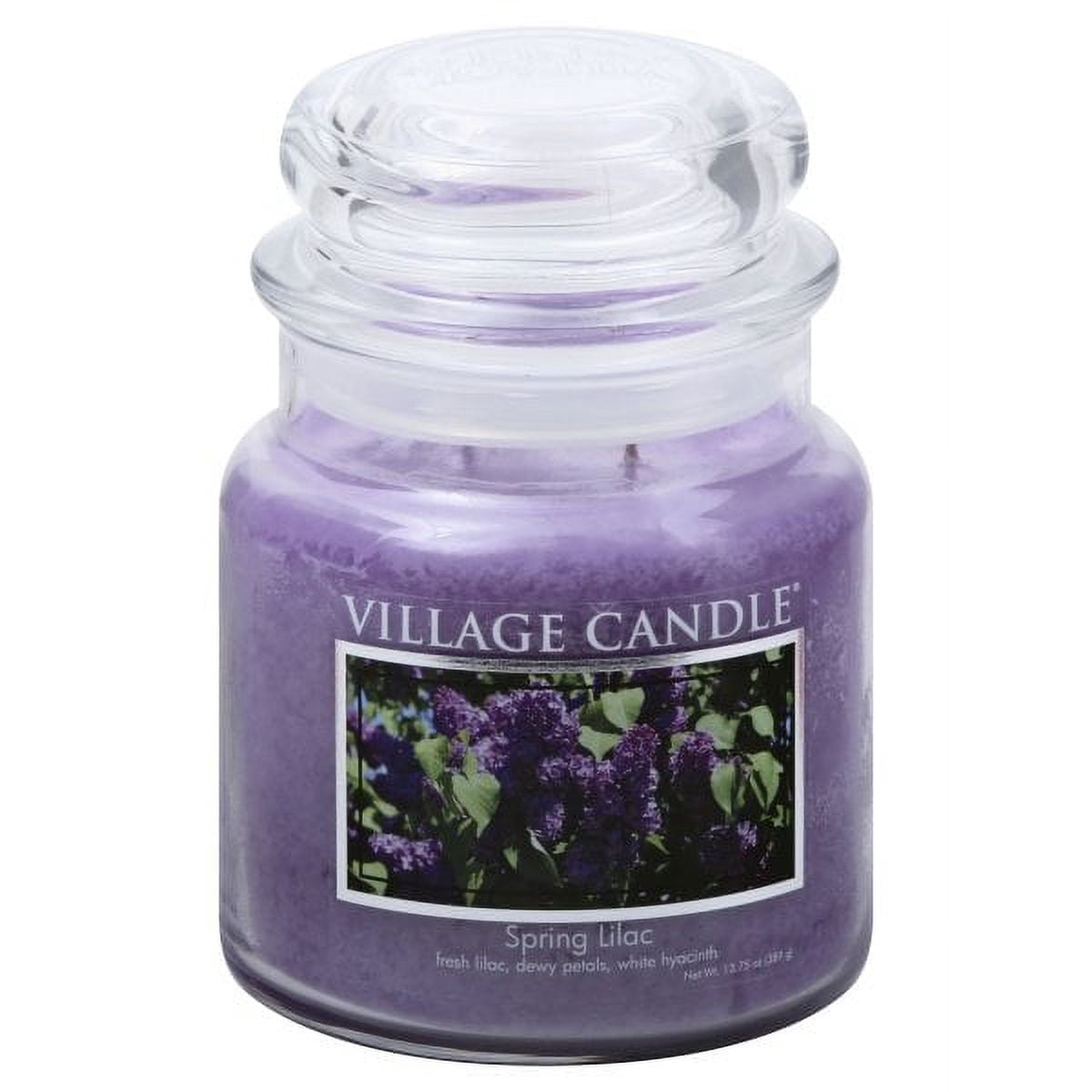 Village Candle Spring Lilac, Medium Glass Apothecary Jar Scented Candle, 13.75 Ounces, Purple