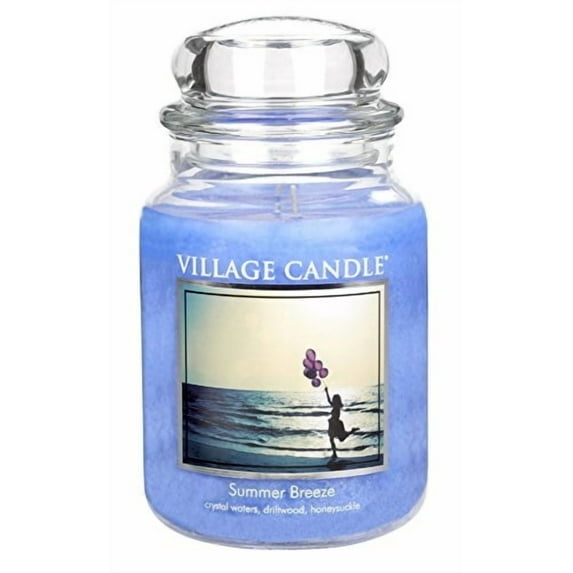 Village Candle Summer Breeze Large Glass Apothecary Jar Scented Candle, 21.25 oz, Blue
