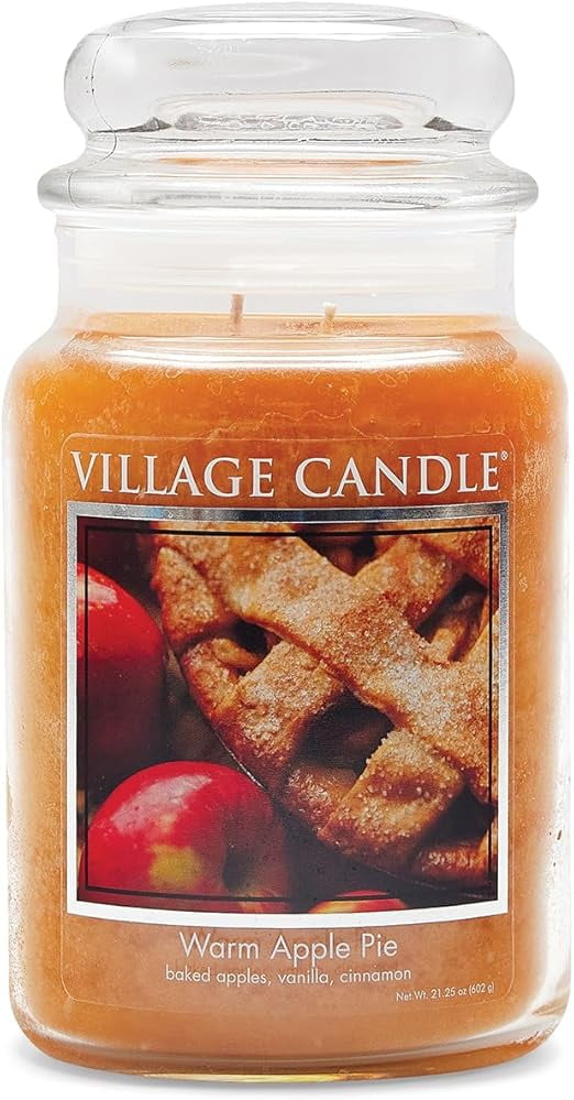 Village Candle Warm Apple Pie, Large Glass Apothecary Jar Scented Candle, 21.25 oz, Brown
