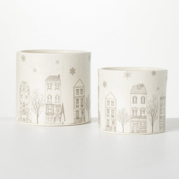 Village Container Cream 6.25"H Ceramic Set of 2