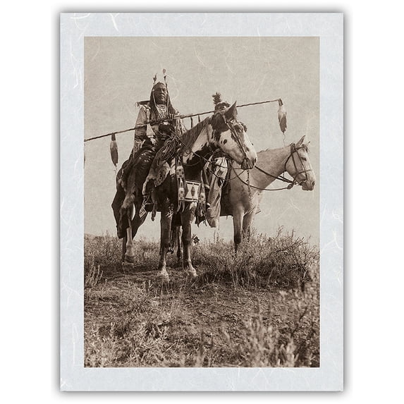 Village Criers on Horseback - Crow North American Indians - Vintage B&W Historical Photograph by Edward S. Curtis c.1908 - Japanese Unryu Rice Paper Art Print (Unframed) 12 x 16 in