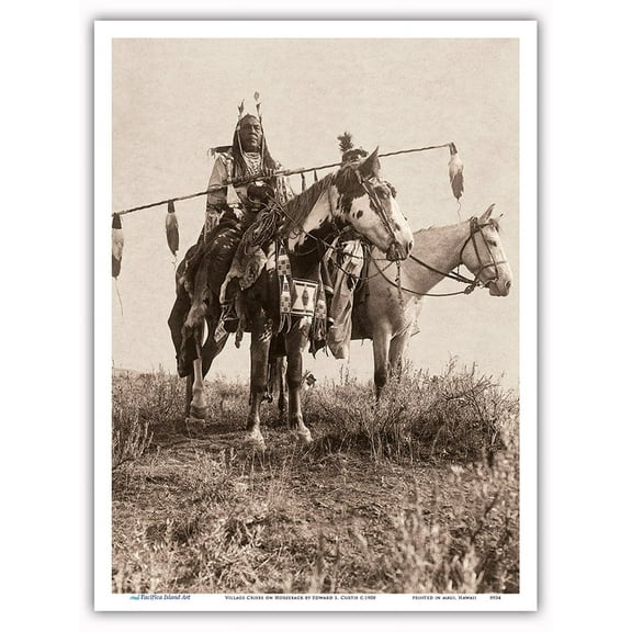 Village Criers on Horseback - Crow North American Indians - Vintage B&W Historical Photograph by Edward S. Curtis c.1908 - Master Art Print (Unframed) 9in x 12in