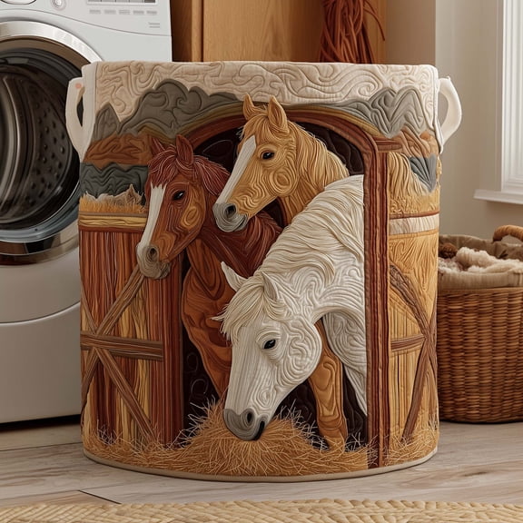 Village Farm Quilted Laundry Basket, Soft Fabric Storage Bin for Bedroom, Bathroom and Dorm Room