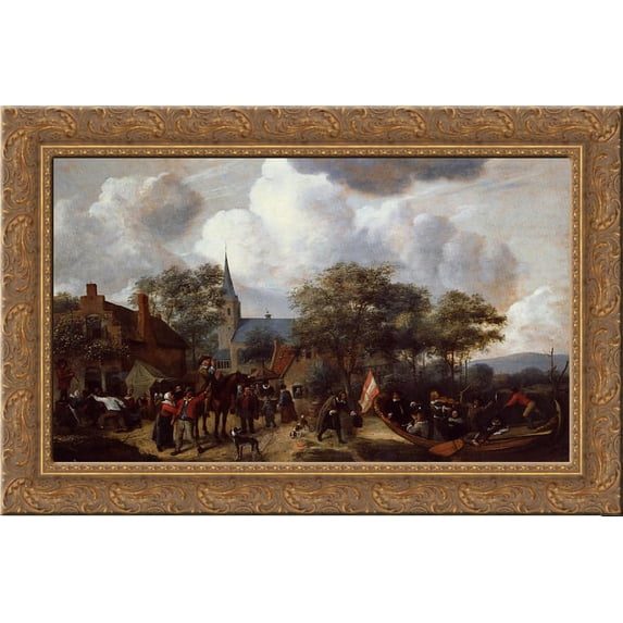 Village Festival with the Ship of Saint Rijn Uijt 24x18 Gold Ornate Wood Framed Canvas Art by Jan Steen