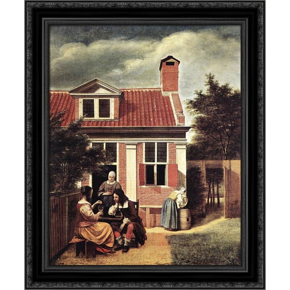 Village House 20x24 Black Ornate Wood Framed Canvas Art by Hooch, Pieter de