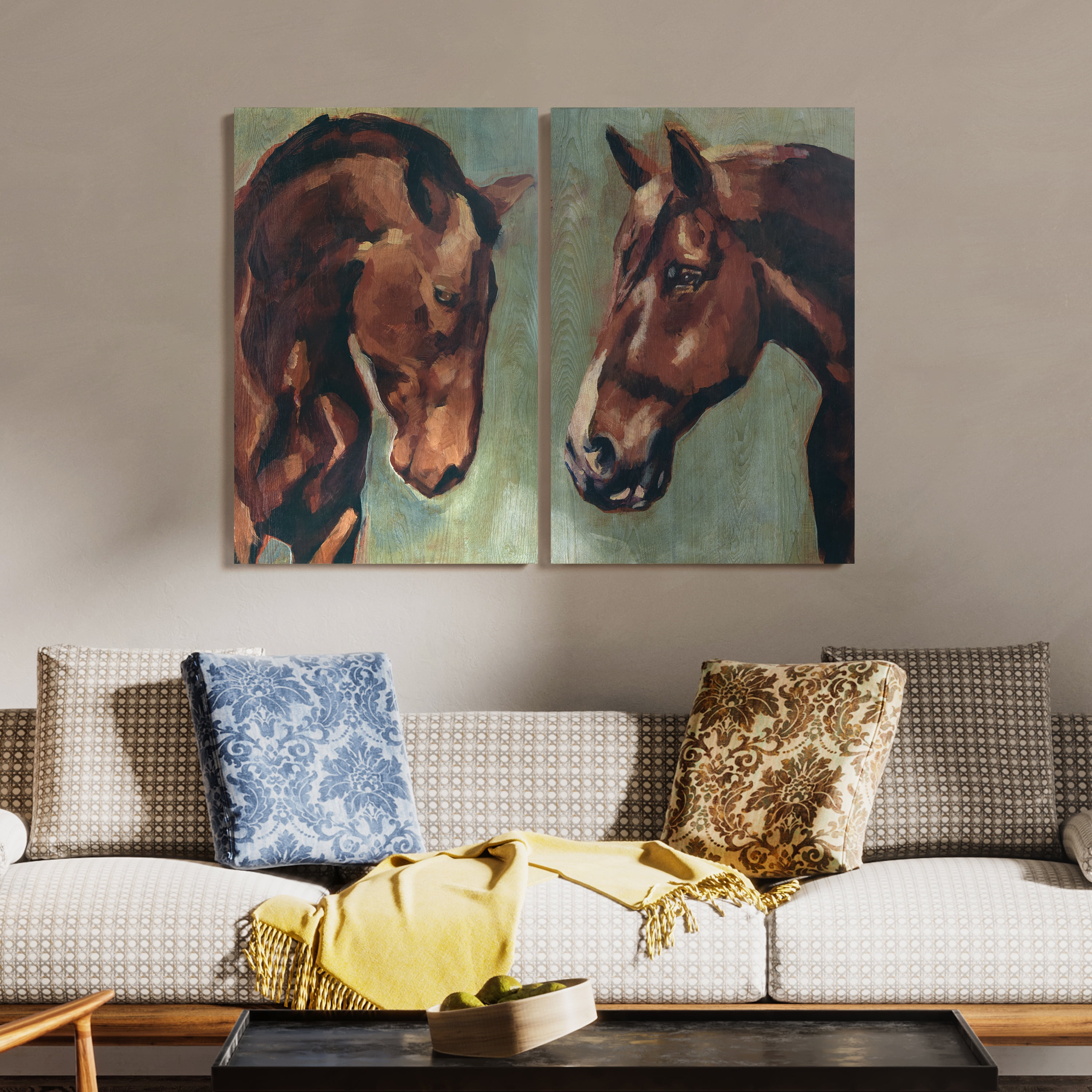 Village Knight Thoroughbred Horse Portrait Giclee Ash Wood Wall Art Set