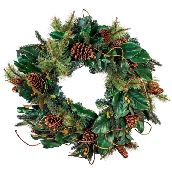 Village Lighting 30 in. Pre-Lit LED Wreath - Magnolia Leaf