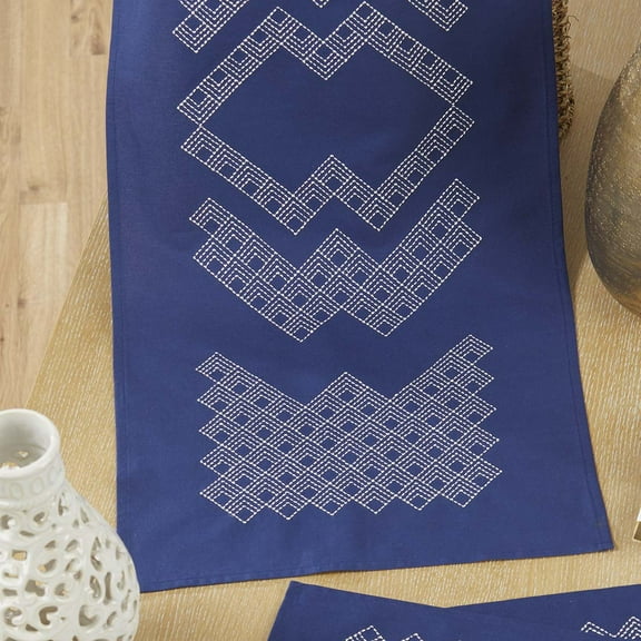 Herrschners Sashiko I Table Runner Stamped Embroidery Kit