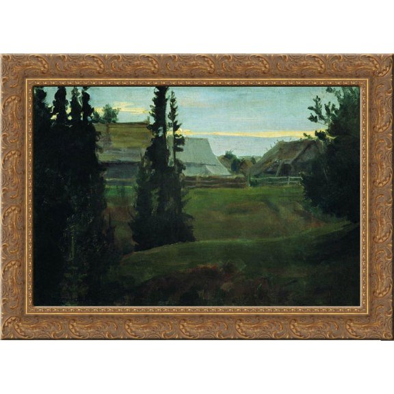 Village Maureeno, Kostroma 24x18 Gold Ornate Wood Framed Canvas Art by Boris Kustodiev