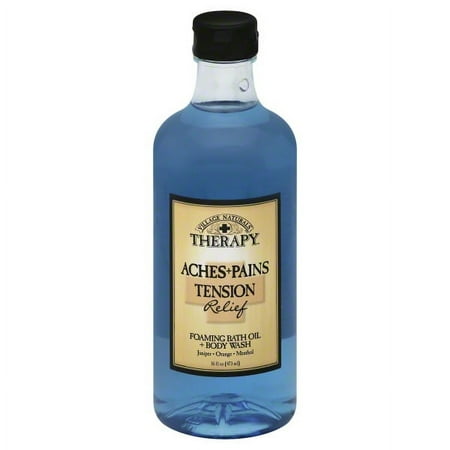 Village Naturals Therapy Aches and Pains Tension Relief Foaming Bath Oil and Body Wash 16 Oz
