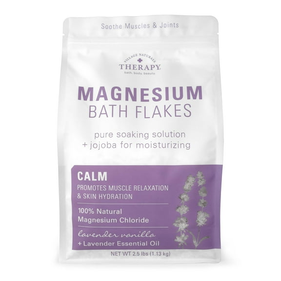 Village Naturals Therapy Calm Magnesium Bath Flakes, Lavender Vanilla Scent, 40 oz