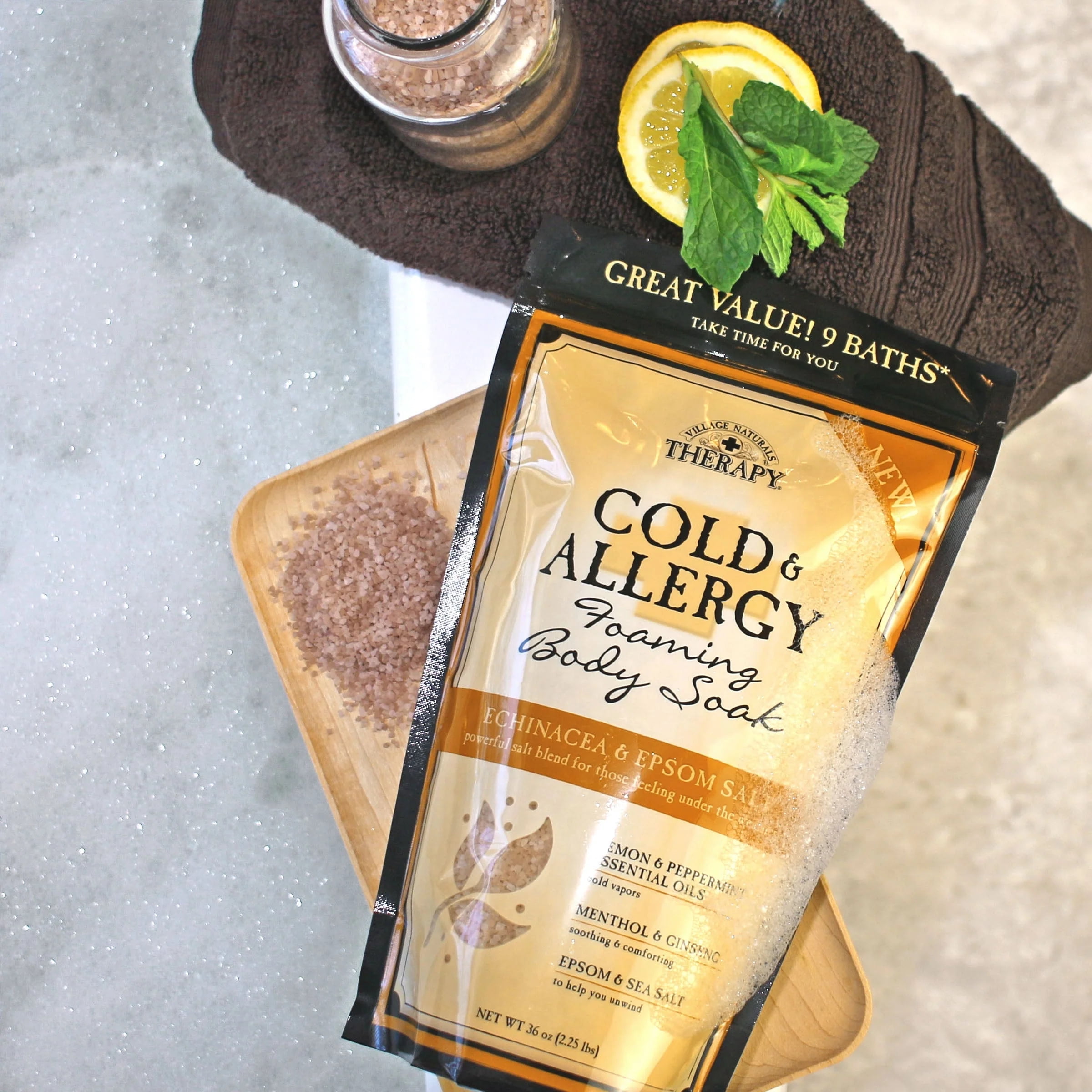 Village Naturals Therapy Cold & Allergy Foaming Body Soak, Echinacea