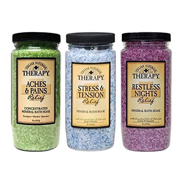 Village Naturals Therapy Mineral Bath Soak Variety Set 3 Pack