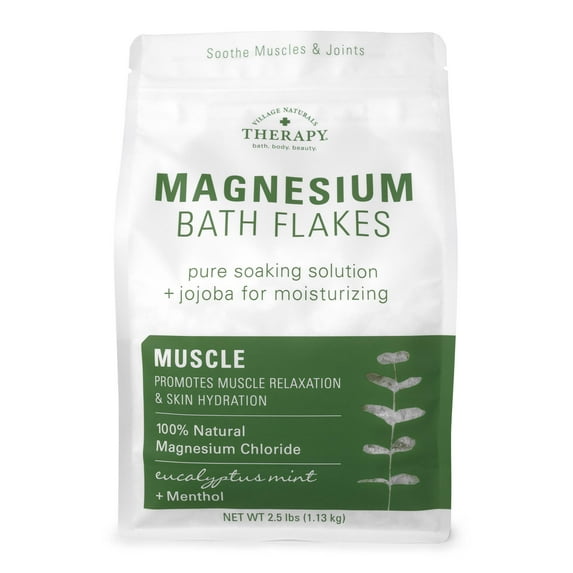 Village Naturals Therapy Muscle Magnesium Bath Flakes, Eucalyptus Mint Scent, 2.5 lb