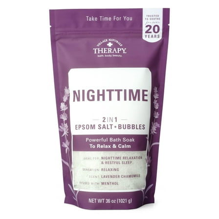 Village Naturals Therapy Nighttime Relief Foaming Epsom Bath Soak, 36 oz
