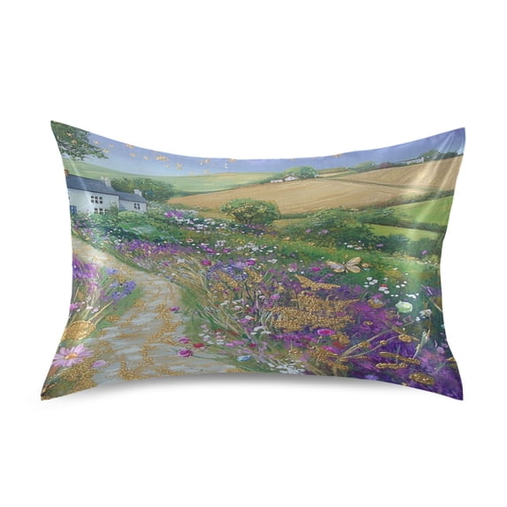 Village Scene Satin Pillowcase 20''x30'' Double-Sided Print Soft Wrinkle Resistant