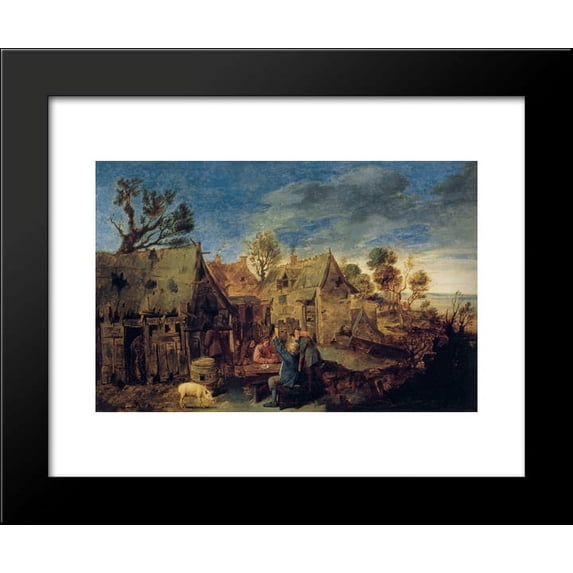 Village Scene with Men Drinking 20x24 Framed Art Print by Adriaen Brouwer