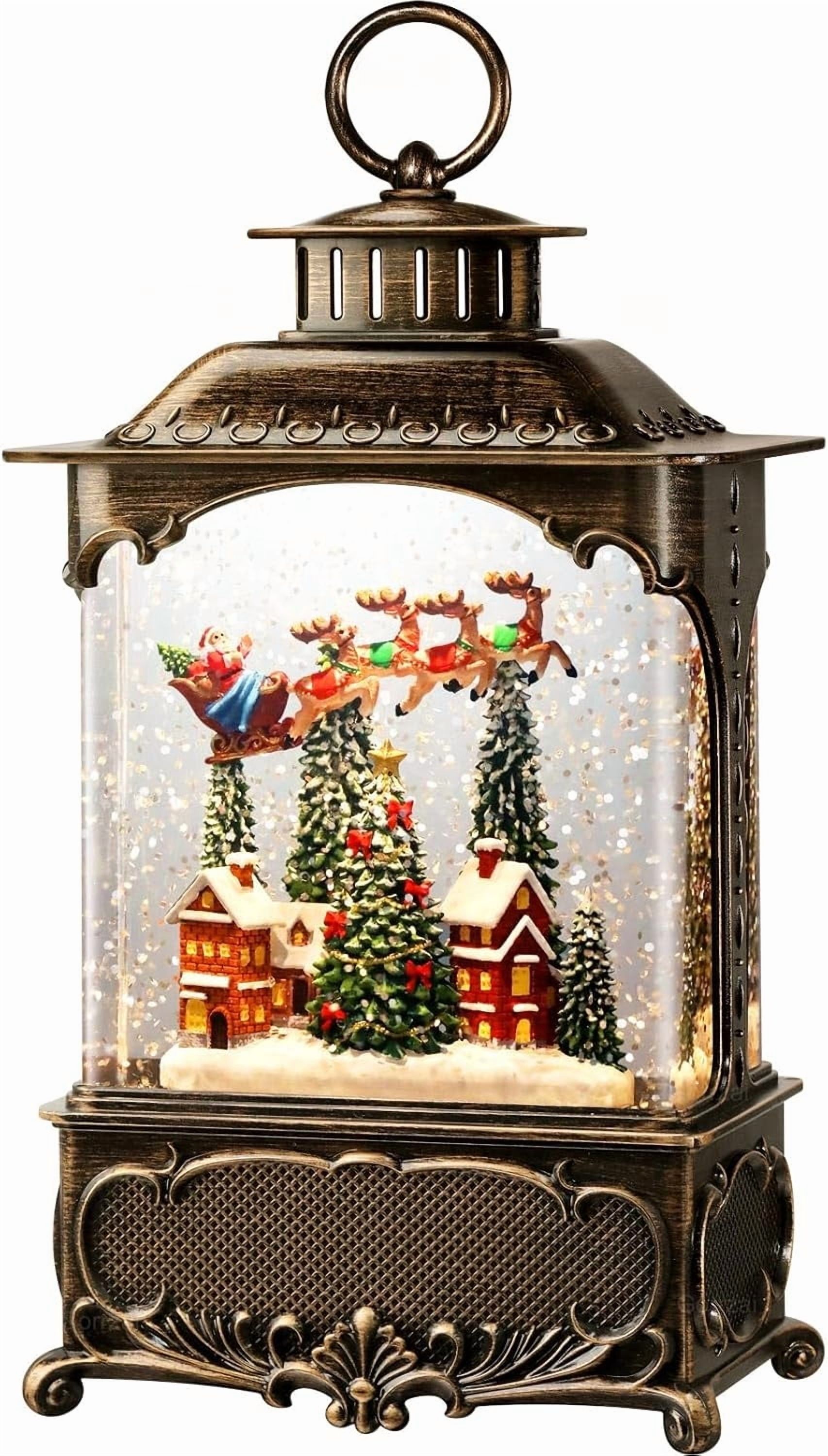 Village Snow Globe Lantern, Lighted Musical Christmas Snow Globe with ...