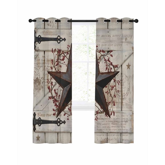 Village Stars Blackout Curtains 45 Inch Length Vintage Rust Black Star Berry Beige Barn Doors Thermal Insulated Window Curtain Window Drapes 2 Panels for Bedroom Living Room 52"Wx45"L