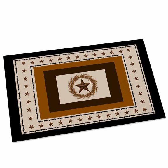 Village Stars Door Mat 16x24 Inch Brown Black Western Texas Star Wheat Ears Entryway Rug with Non-Slip Rubber, Front Door Mat Indoor Floor Mats for Living Room Bathroom Bedroom Home Office