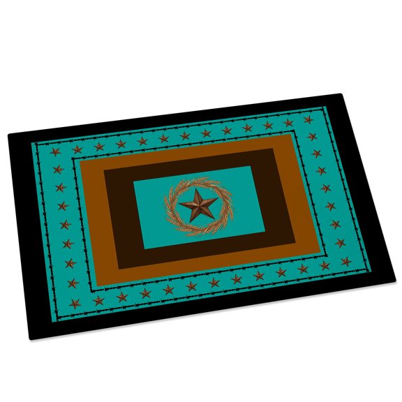 Village Stars Door Mat 16x24 Inch Turquoise Western Texas Star Wheat Ears Entryway Rug with Non-Slip Rubber, Front Door Mat Indoor Floor Mats for Living Room Bathroom Bedroom Home Office