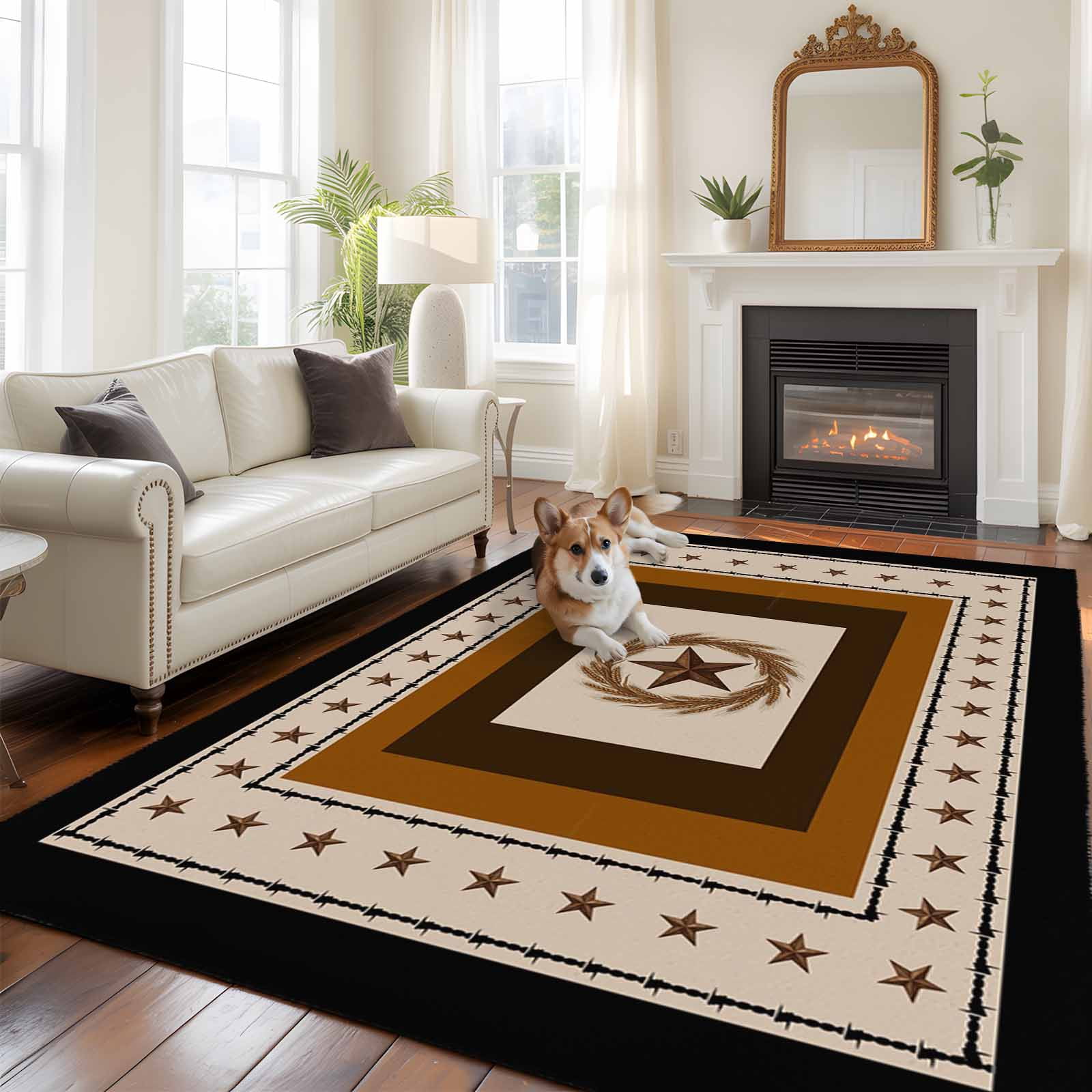 Village Stars Large Area Rugs 8x10 ft Brown Black Western Texas Star ...