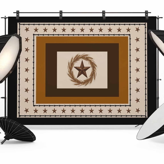 Village Stars Photography Backdrop 7x5FT, Brown Black Western Texas Star Wheat Ears Photo Backdrops, Background for Photography Studio Photo Studio Background, Back Drop for Photoshoot
