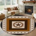 thumbnail image 1 of Village Stars Round Living Room Rugs 7 ft, Brown Black Western Texas Star Wheat Ears Washable Area Rug with Non-Slip Sturdy Edge Binding Round Carpet for Kitchen Office Bedroom, 1 of 9