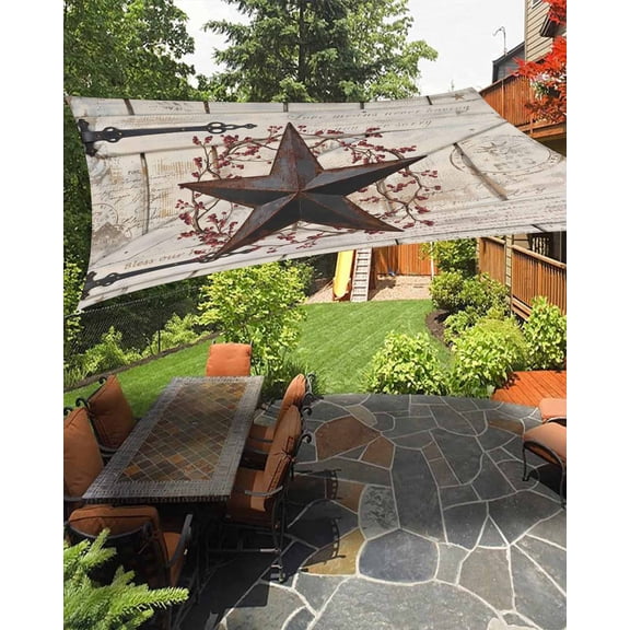 Village Stars Sun Shade Sail 8'X10' Vintage Rust Black Star Berry Beige Barn Doors UV Block Outdoor Sail Shades Breathable Waterproof Rectangular Sunshade for Patio Garden Pool Pergola Porch