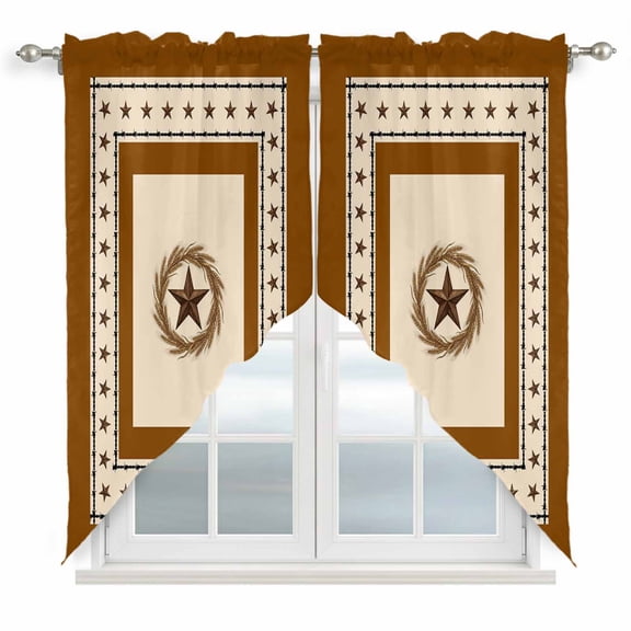 Village Stars Swag Curtain Valance for Window 2 Panels Brown Khaki Western Texas Star Wheat Ears Rod Pocket Small Window Swag Valances for Kitchen Bedroom Bathroom 36" W x 36" L