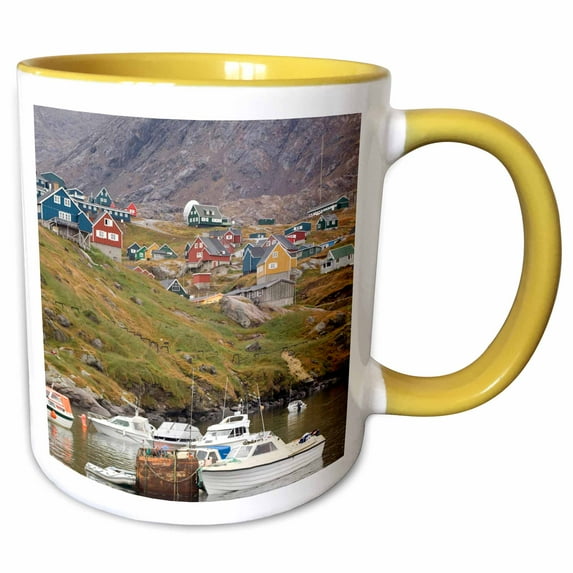 3drose, Village Tasiilaq (ammassalik) Greenland - Gr01 Dgi0095 - Daisy Gilardini, 11oz Two-tone Yellow Mug