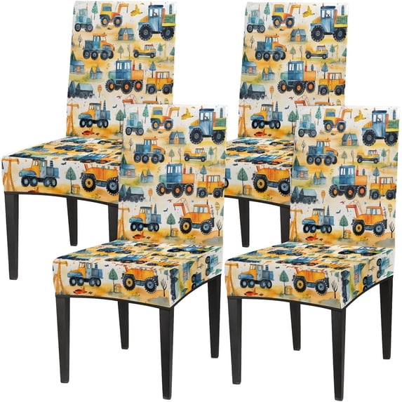 Village Truck Chair Covers for Dining Room Set of 4, Washable Spandex Parsons Slipcovers, Removable Kitchen Chair Cover, Stretch Seat Protector for Home Party Hotel