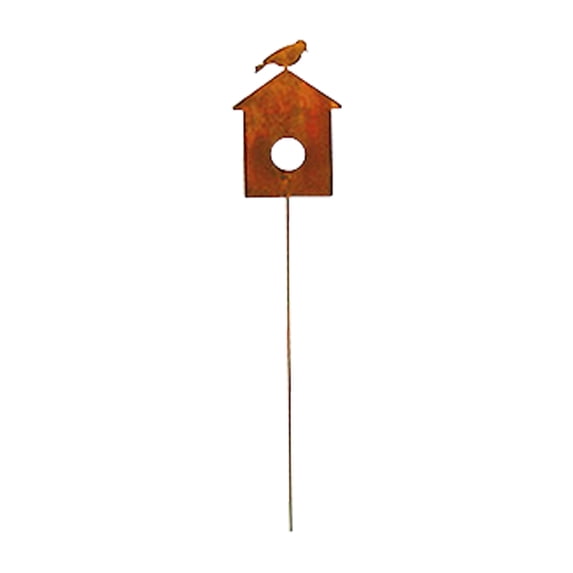Bird House Rusted Garden Stake