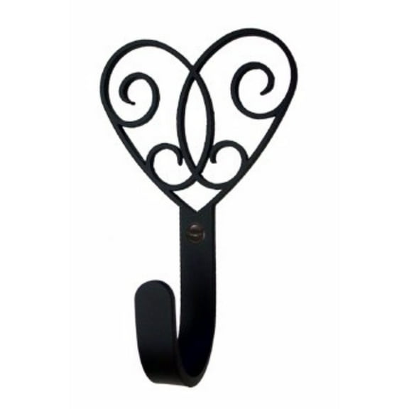 Village Wrought Iron WH-110-S Victorian Heart Wall Hook Small - Black