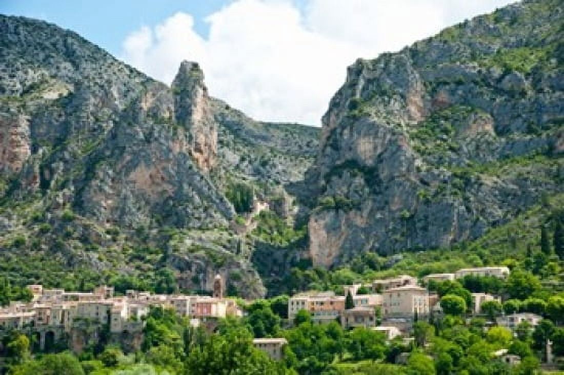 Village at mountainside Moustiers-Sainte-Marie Alpes-de-Haute-Provence Provence-Alpes-Cote dAzur France Canvas Art - Panoramic Images (36 x 24)