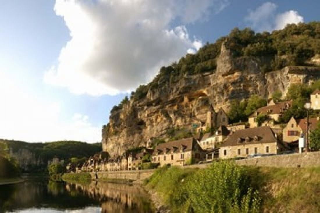 Village at the waterfront La Roque-Gageac Dordogne Aquitaine France Canvas Art - Panoramic Images (36 x 24)