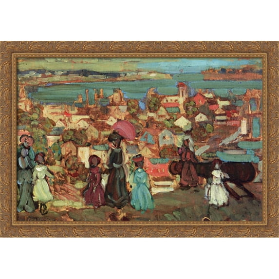 Village by the Sea 40x28 Large Gold Ornate Wood Framed Canvas Art by Maurice Prendergast
