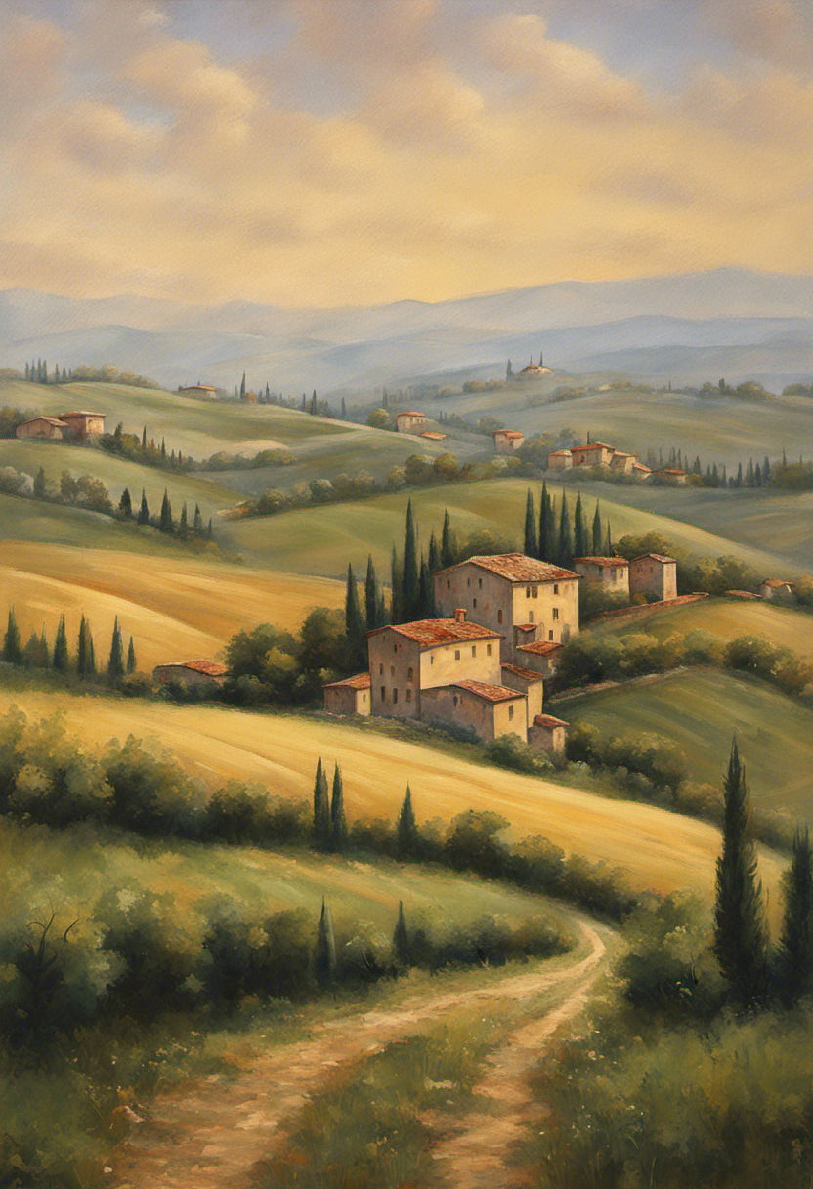 Daniel NG 油絵 ( Village Tuscany) Village in Tuscany Oil Painting II - 12