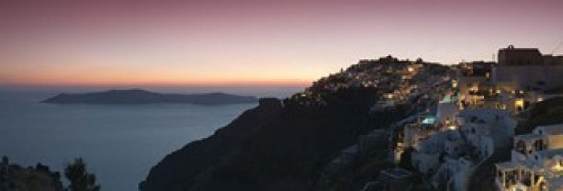 Village on a cliff Firostefani Santorini Cyclades Islands Greece Canvas Art - Panoramic Images (18 x 7)