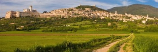 Village on a hill Assisi Perugia Province Umbria Italy Canvas Art - Panoramic Images (36 x 13)