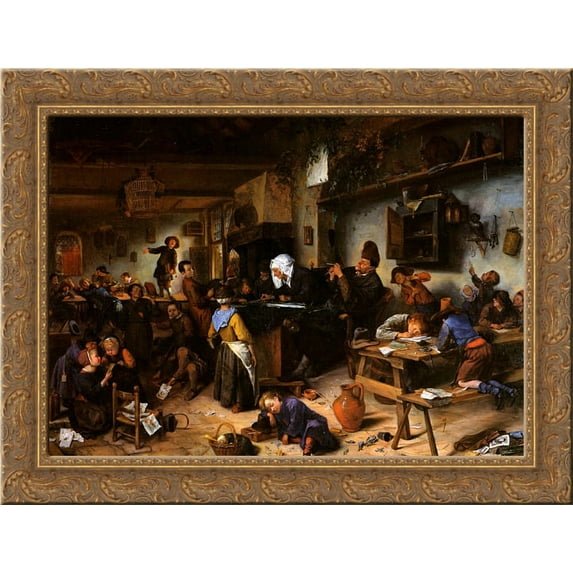Village school 24x18 Gold Ornate Wood Framed Canvas Art by Jan Steen