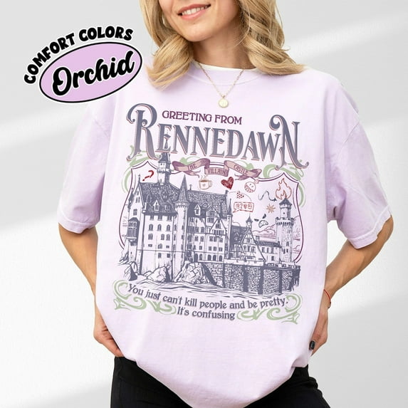 Villain Assistant Comfort Colors T-Shirt, Greeting From Rennedawn Shirt, Villain Lover Tee, Funny Gift For Romantasy Book Lover,Orchid Color,Size XL