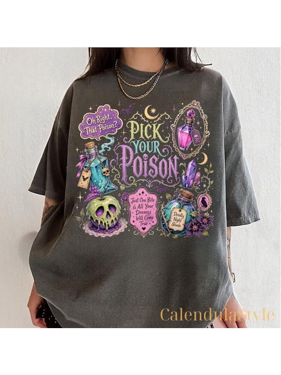 Villains Cartoon Shirt, Pick Your Poison Halloween, Poison Halloween Tee, Princess Halloween, Villain Halloween Tee, Spooky Halloween Drinks