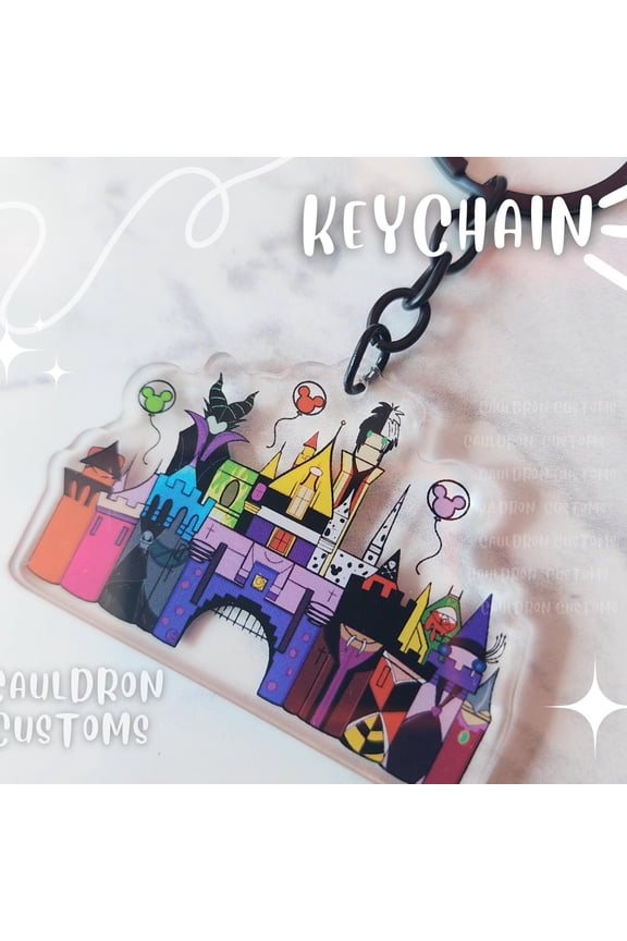 Villains Castle Keychain 2.5 Inch Clear Acrylic Double-Sided Keychain | Bad | Evil | Backpack Accessories | Villain (1 keychain)