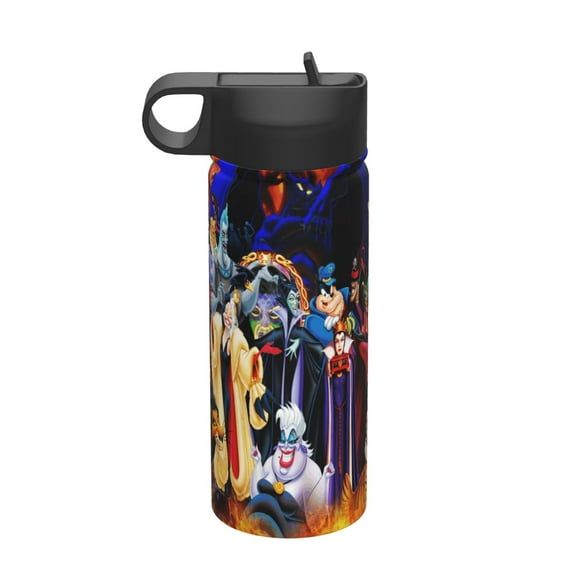 Villains Kids Insulated Water Bottle With Straw - 18 Oz Stainless Steel Double Wall Vacuum Cup, Leakproof, Bpa Free, Suitable For Boys And Girls