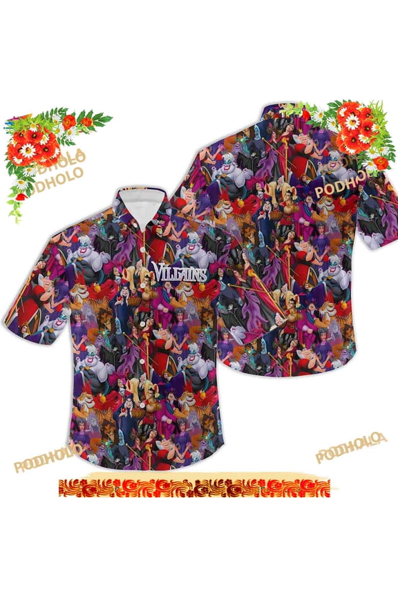 Villains Purple Red Pattern Summer Disney Hawaiian Shirt