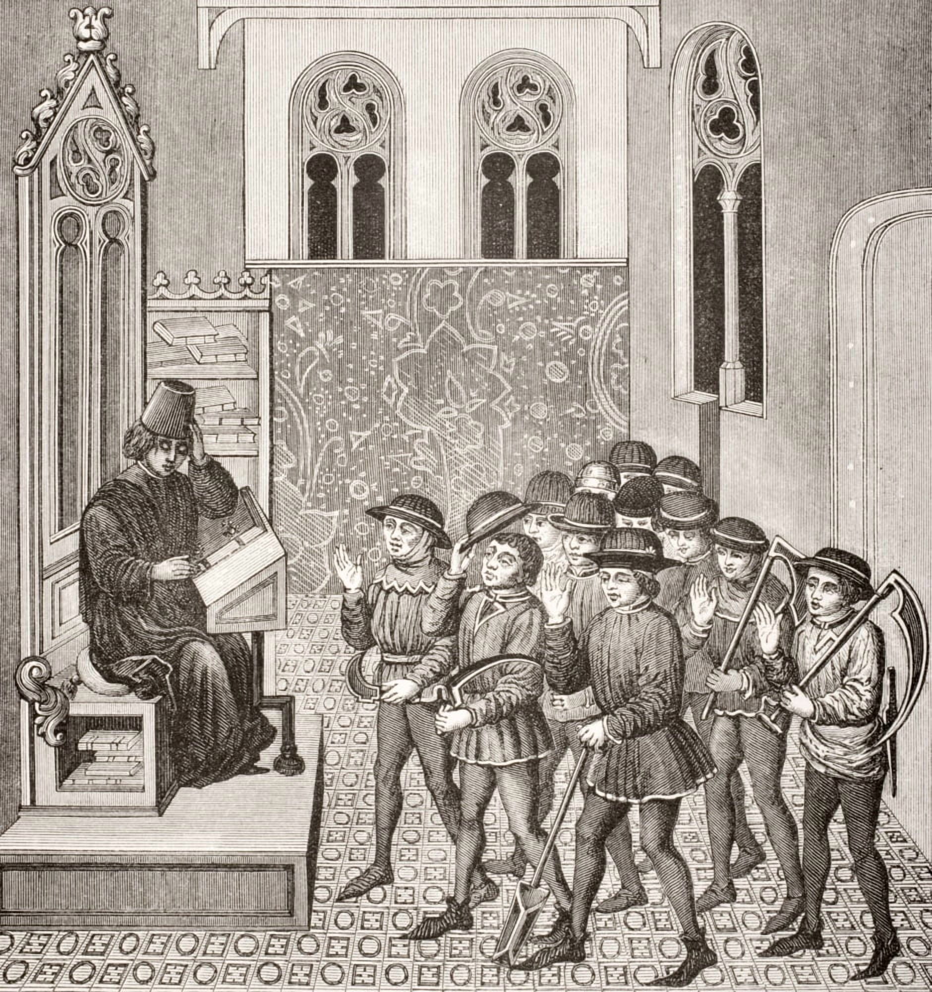 Villains Receiving Their LordS Orders Before Going To Work 19Th Century Reproduction Of Miniature In 15Th Century Manuscript Canvas Art - Ken Welsh Design Pics (28 x 30)