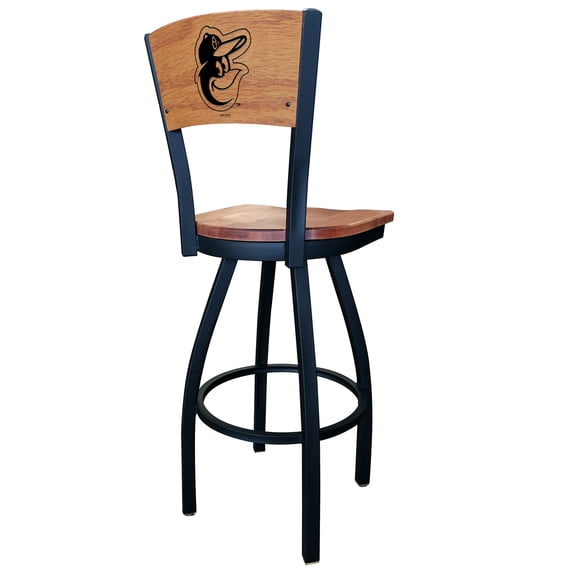 Black Baltimore Orioles 25" Wood Swivel Laser Engraved Counter Stool