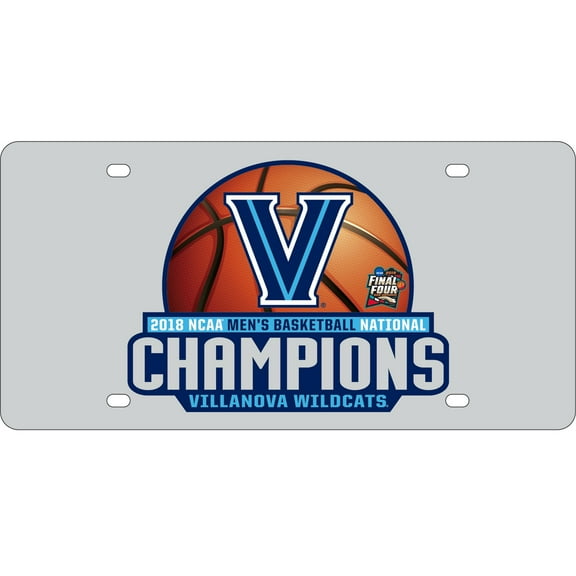 Villanova University Wildcats 2018 Champions Premium Laser Cut Tag License Plate, Mirrored Acrylic Inlaid, 6x12 Inch