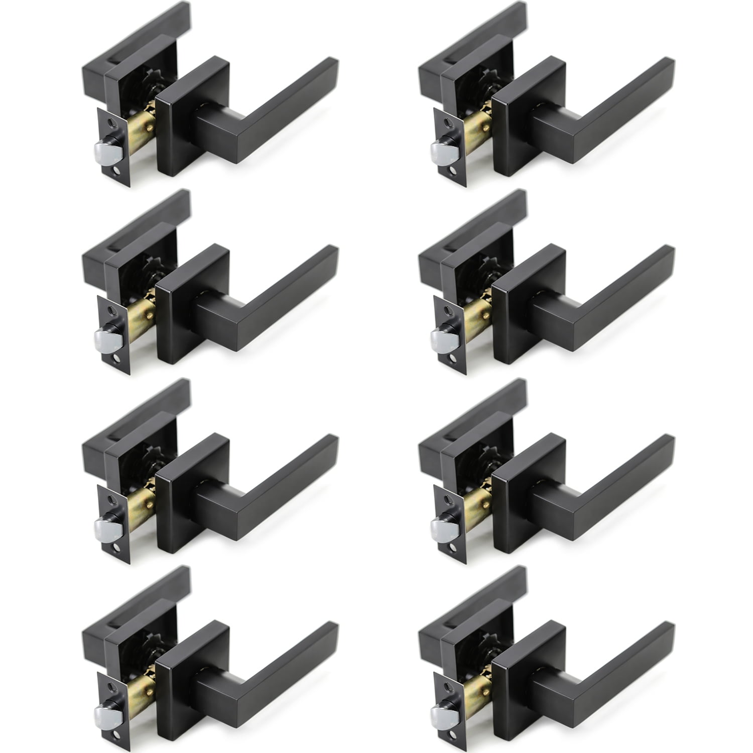 Lot De 8 Poignées De Porte Intérieure Sans Clef - Noir Mat, Design Vague - Métal - Neuf
